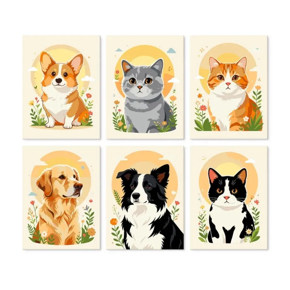 Figured'Art Mini Dierenportretten schilderen op nummer 6 stuks