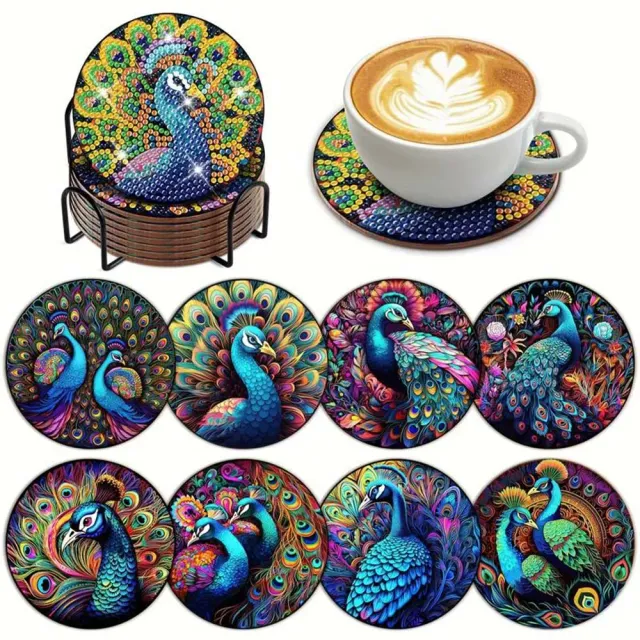 Figured'Art Pauw onderzetters diamond painting 5D 8 stuks kurk