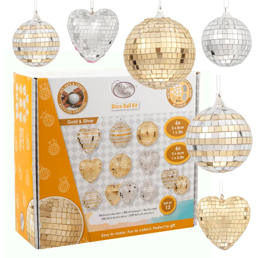 Craft Buddy Disco Ball hangers knutselset goud-zilver 12 stuks