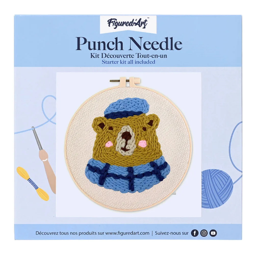 Figured'Art Bruine beer 3 punch needle pakket 20cm rond wol