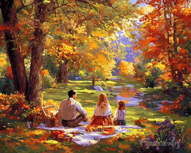 Figured'Art Herfstpicknick met familie diamond painting 40x50 cm vierkant