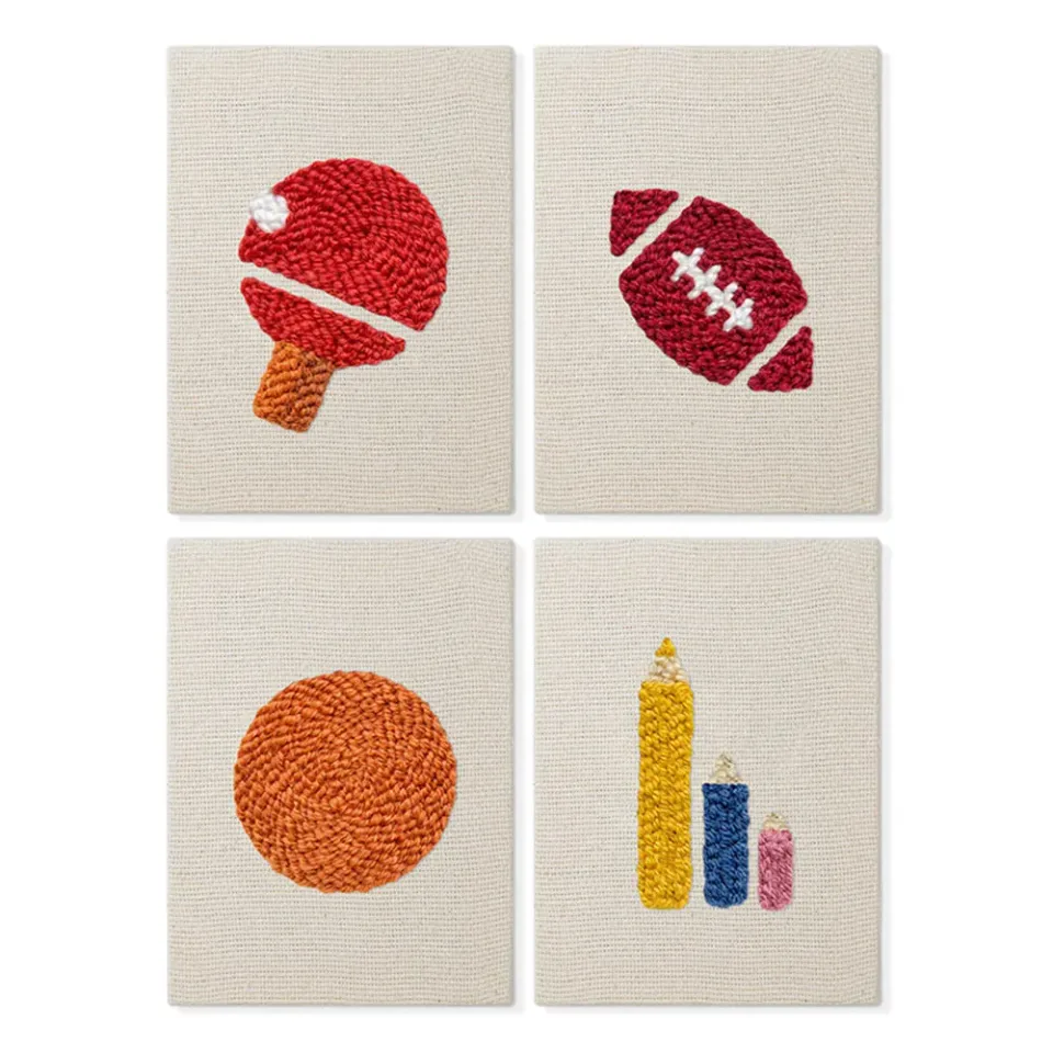 Figured'Art Punch Needle Sportief Plezier set 4 stuks met frames