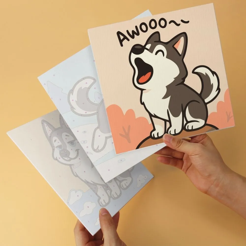 Figured'Art Mini Husky-spirit schilderen op nummer 20x20cm 6 stuks