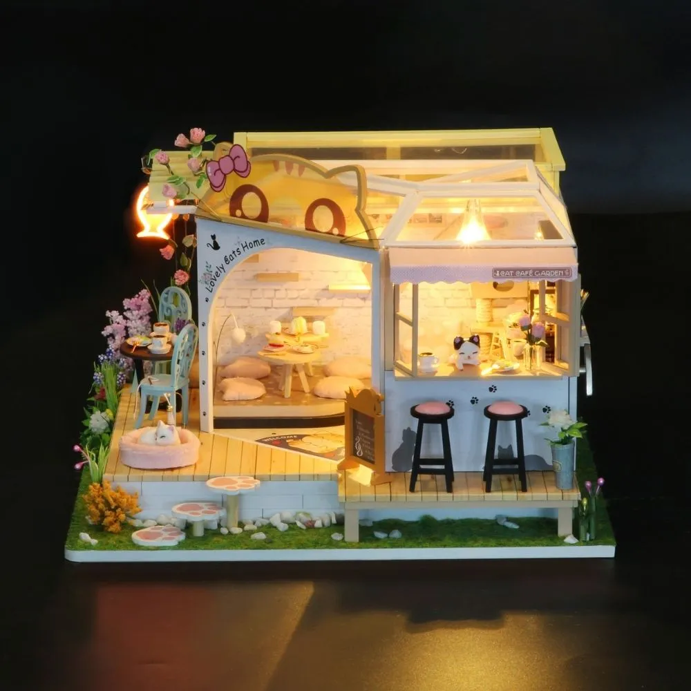 Figured'Art Tuin van het Katten Café miniatuurhuisje 305-delig met led