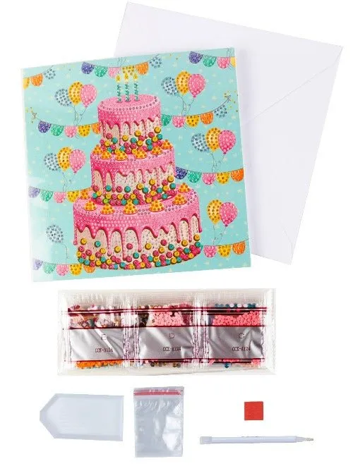 Craft Buddy Happy Birthday crystal art kaart 18x18cm taart