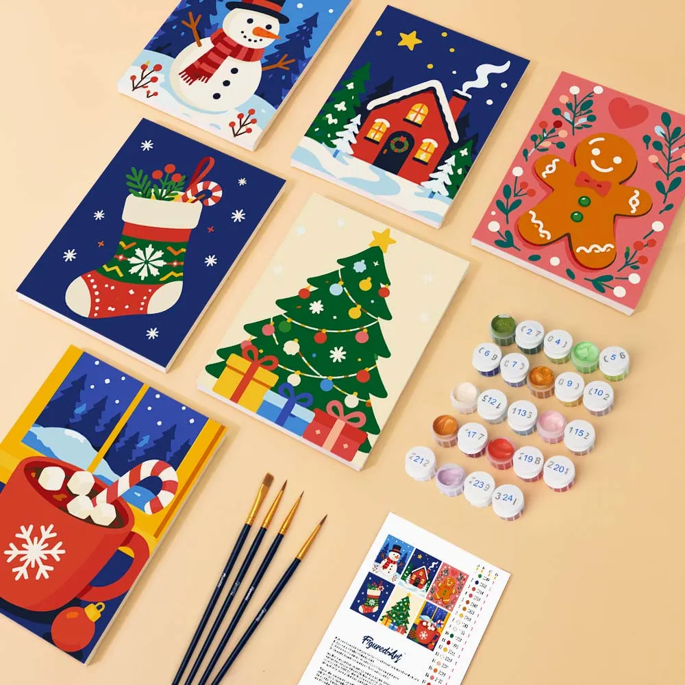 Figured'Art Feestelijke Winter schilderen op nummer 15x20cm 6 stuks