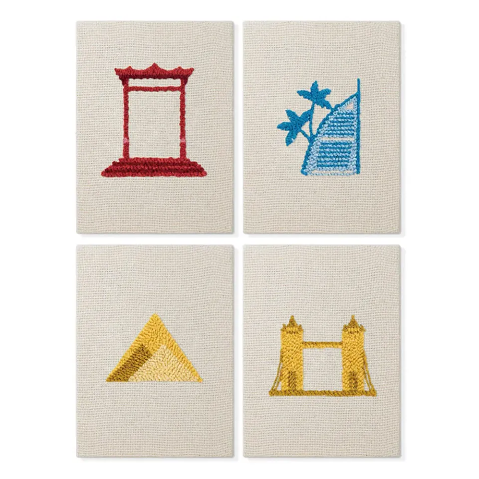 Figured'Art Wereld Monumenten punch needle set 4 stuks met frame