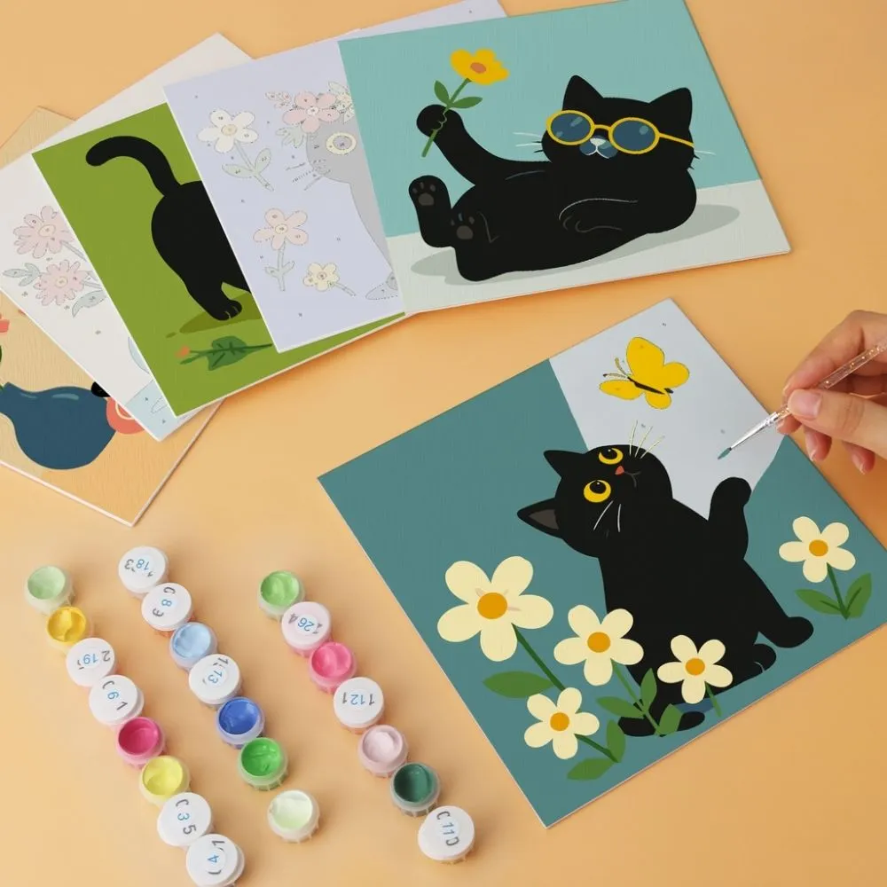Figured'Art Mini Serie Katten en bloemen schilderen op nummer 20x20 cm 6 stuks