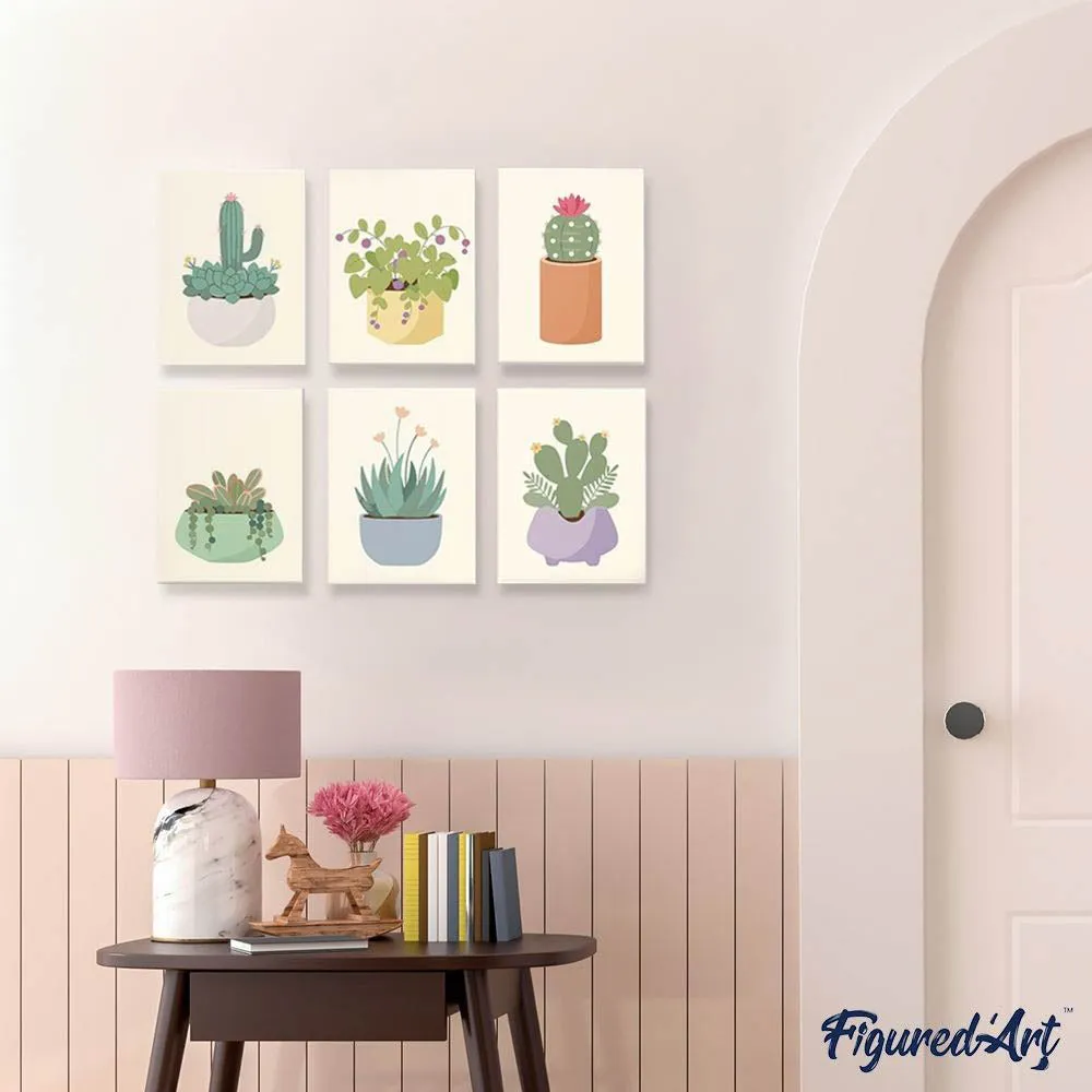 Figured'Art Cactuscollectie 1 schilderen op nummer 15x20cm 6 stuks