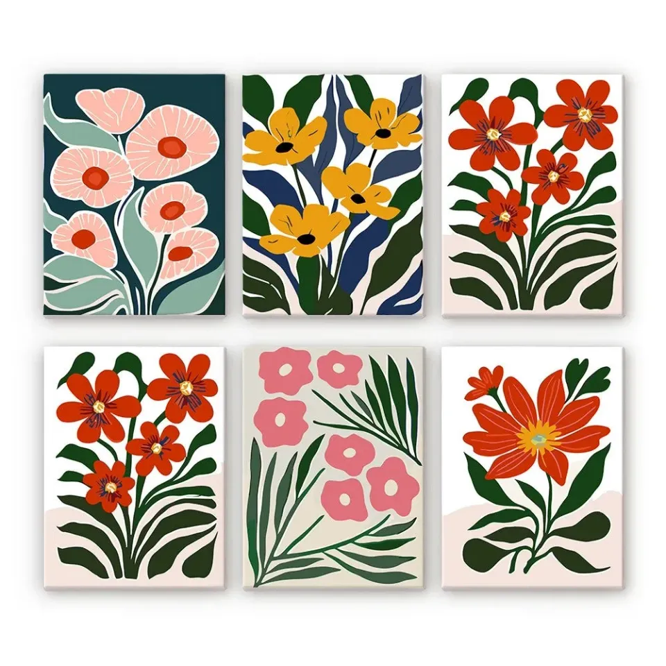 Figured'Art Kleurrijke Bloem Patronen mini schilderen op nummer 6 stuks