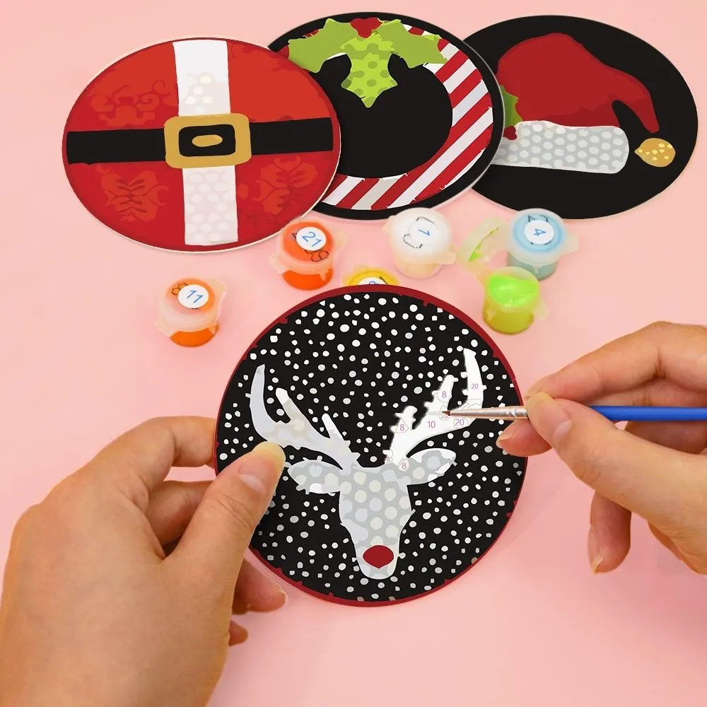 Figured'Art Kerst onderzetters schilderen op nummer 10cm 4 stuks