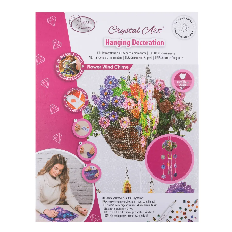 Craft Buddy Crystal Art Flower Wind Chime hanger 73cm bloemen