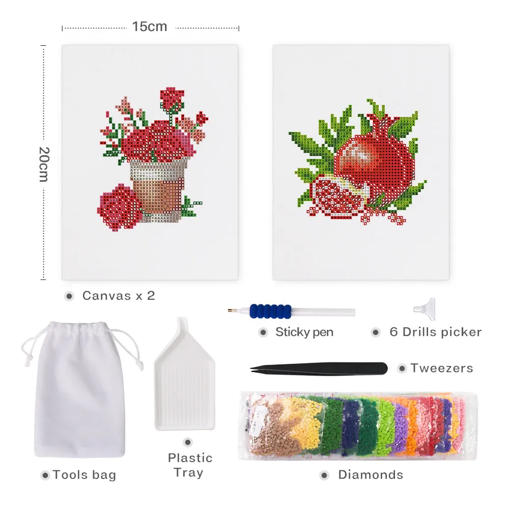 Figured'Art Mini Koffie en Granaatappel diamond painting 2x 15x20cm full drill