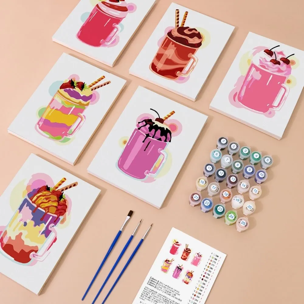 Figured'Art Kleurrijke Milkshakes mini schilderen op nummer 6 stuks