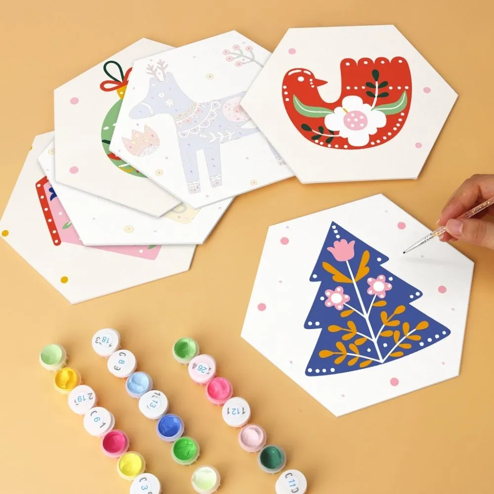 Figured'Art Mini Feestdagen-set schilderen op nummer zeshoek 6 stuks
