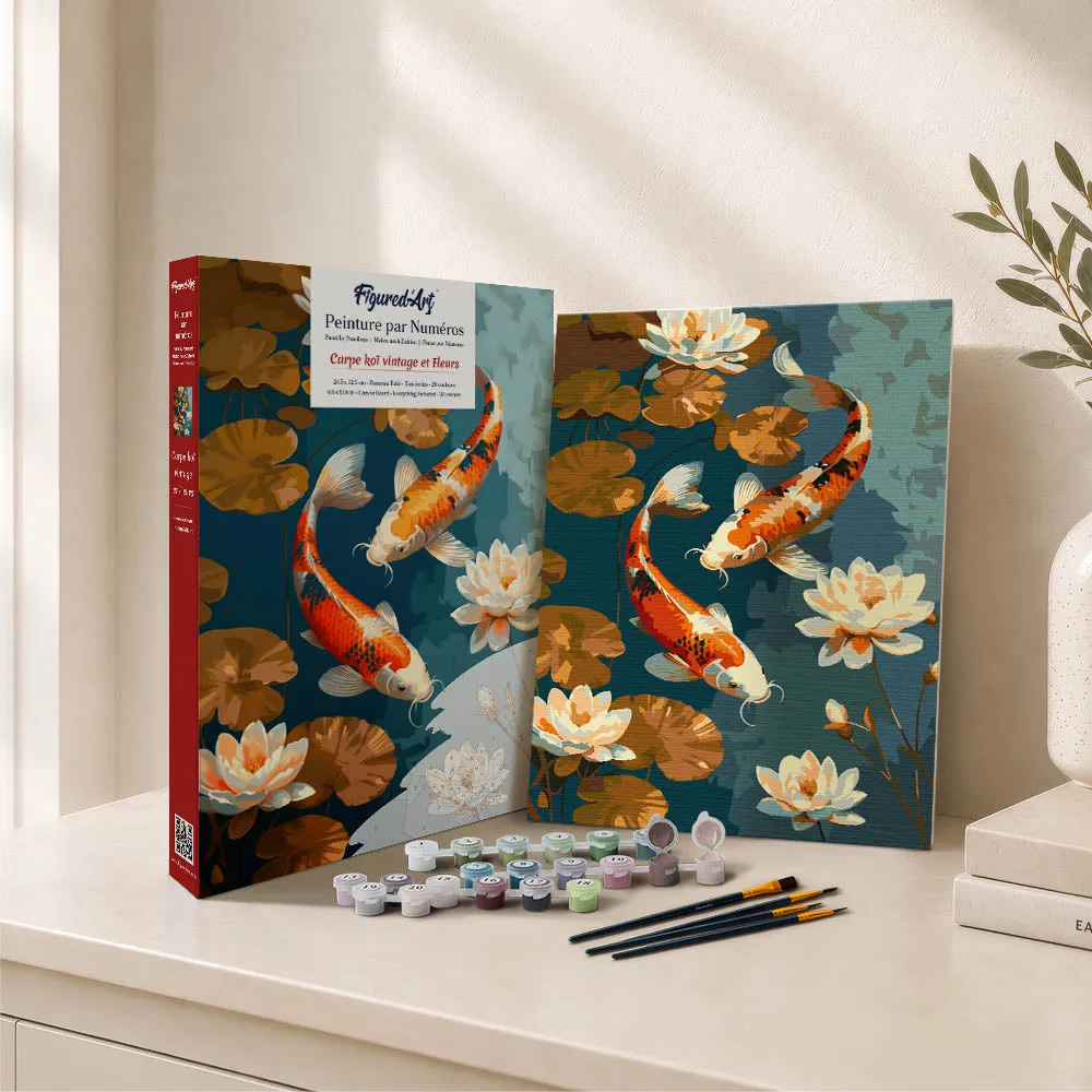 Figured'Art Vintage Koi Karper Bloemen schilderen op nummer cadeauset