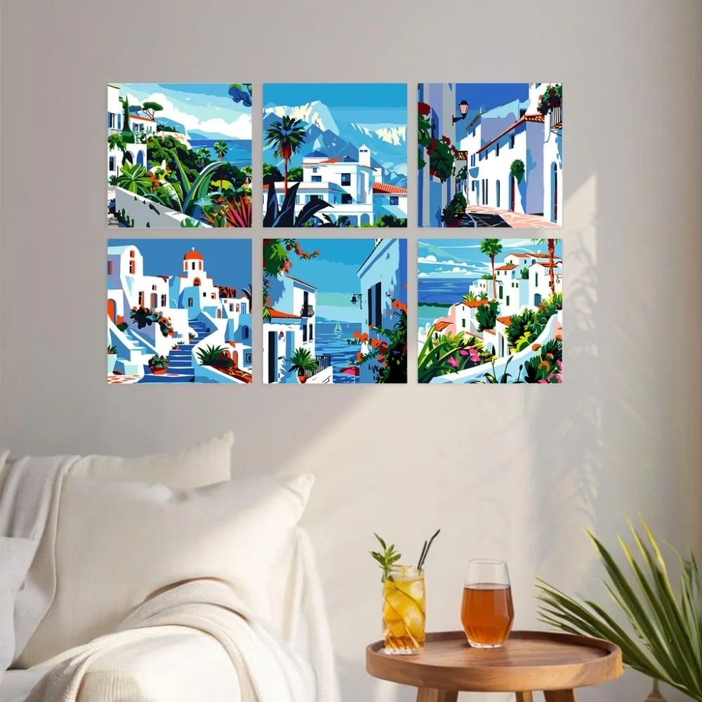 Figured'Art Mini Mediterrane penseelstreken schilderen op nummer 20x20cm 6 stuks