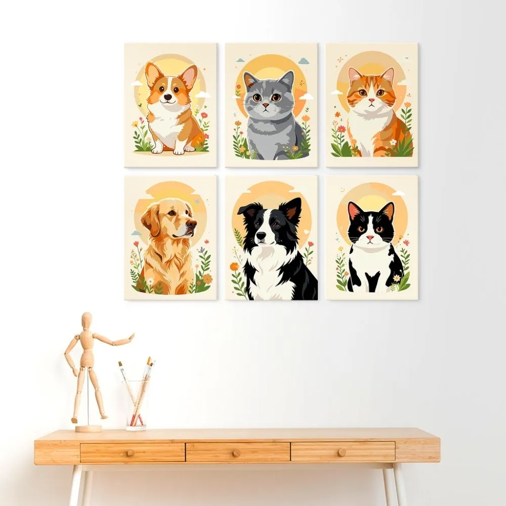 Figured'Art Mini Dierenportretten schilderen op nummer 6 stuks