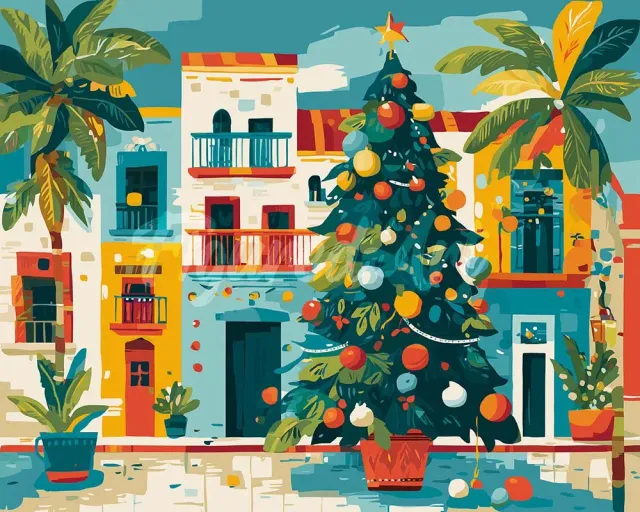 Figured'Art Kleurrig Feestplein diamond painting 40x50 cm rond