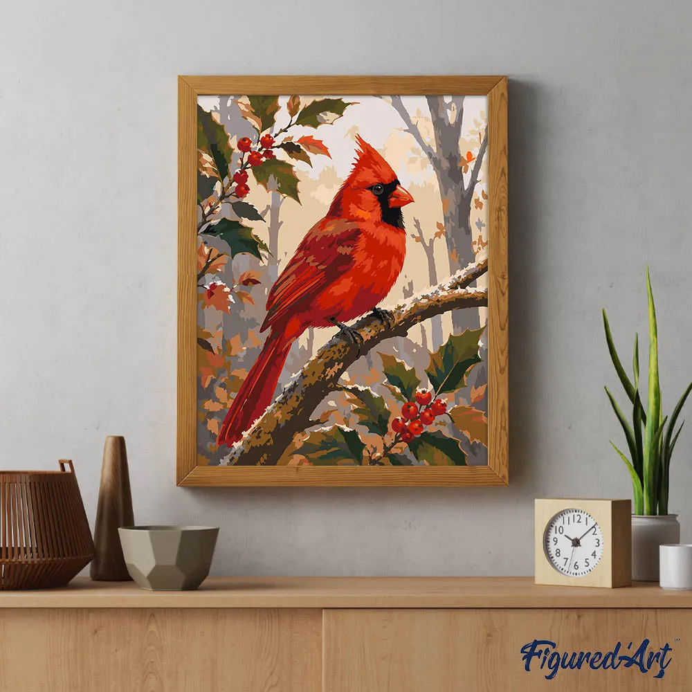 Figured'Art Rode Kardinaal schilderen op nummer 40x50 berijpt