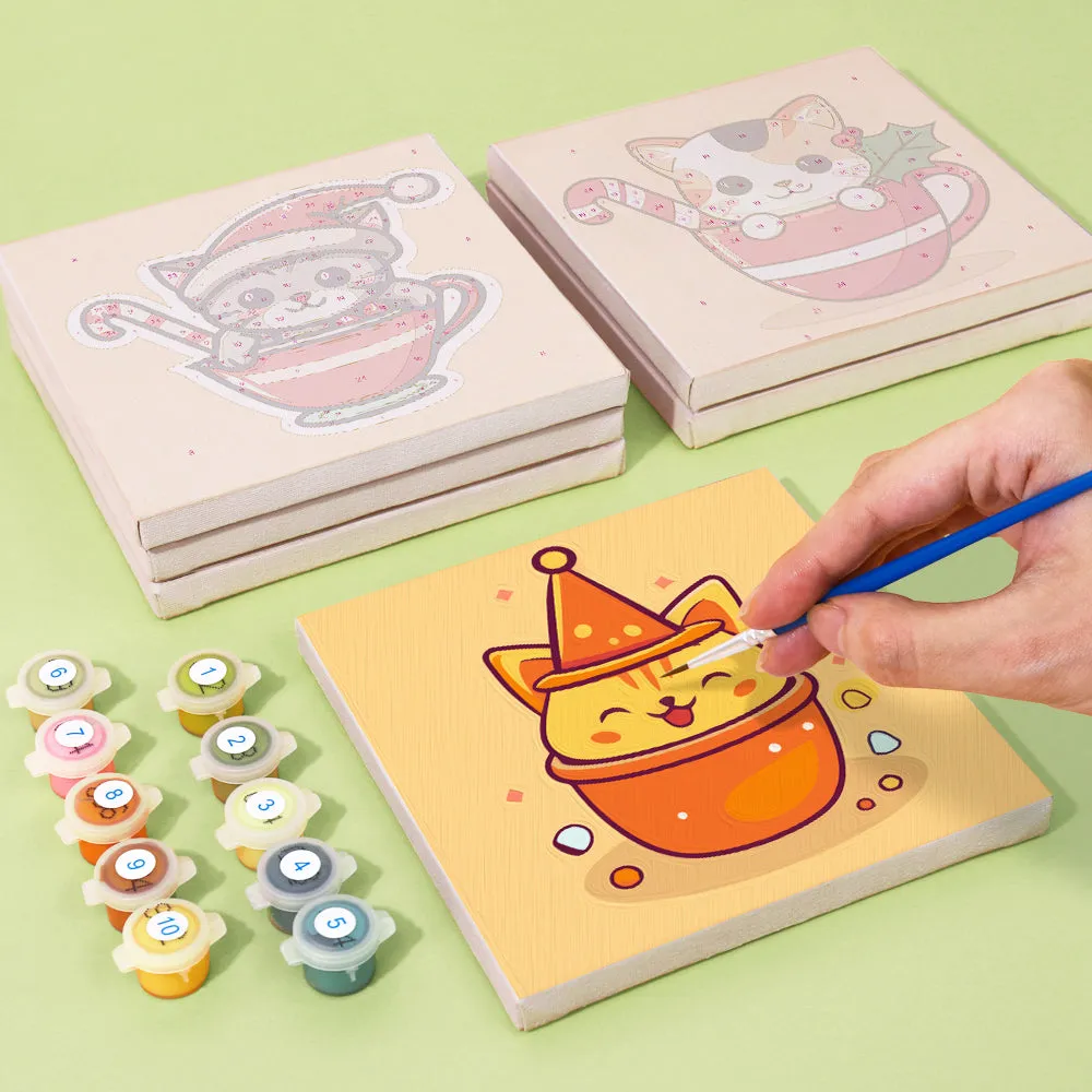 Figured'Art Mini Schilderen op nummer 15x15cm 6 stuks kerstkatten