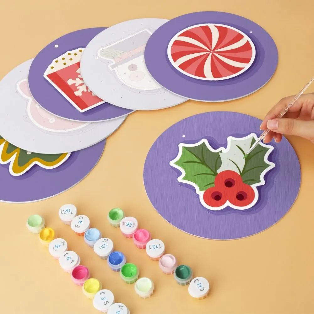 Figured'Art Paarse kerstset schilderen op nummer schijven Ø20 cm 6 stuks