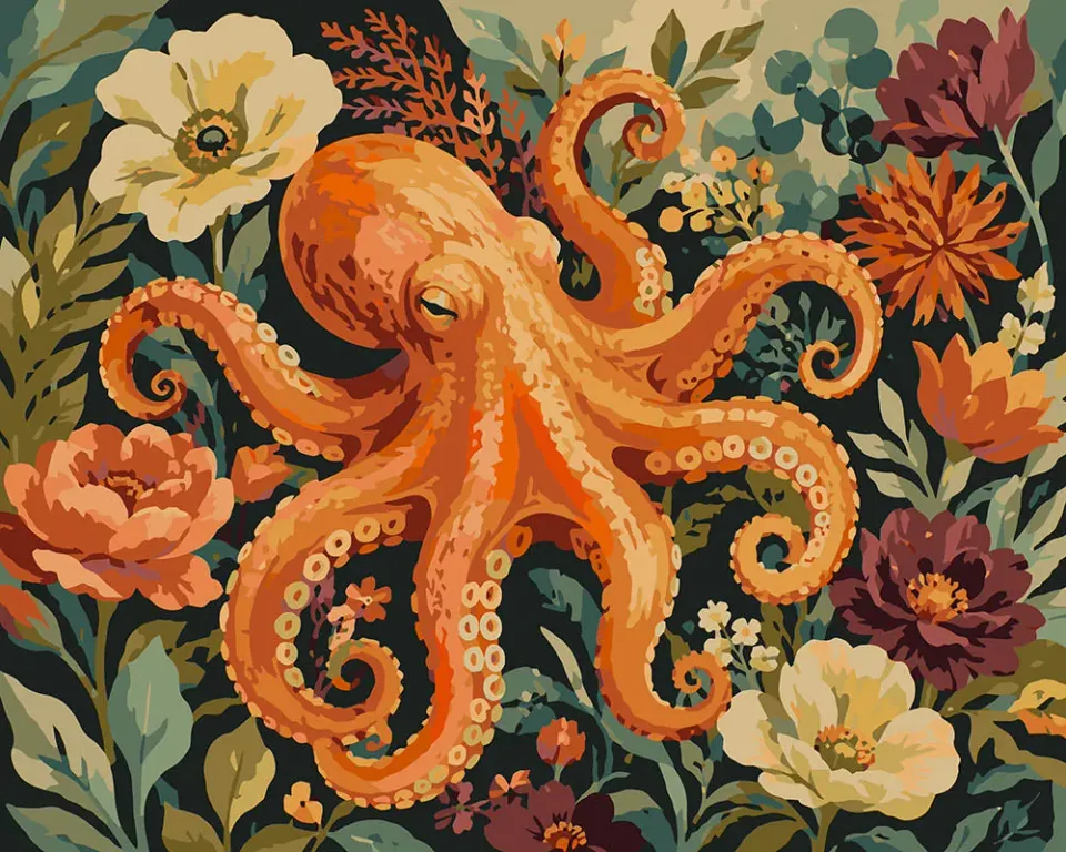 Figured'Art Octopus in Bloei Schilderen op Nummer 40x50cm Acryl