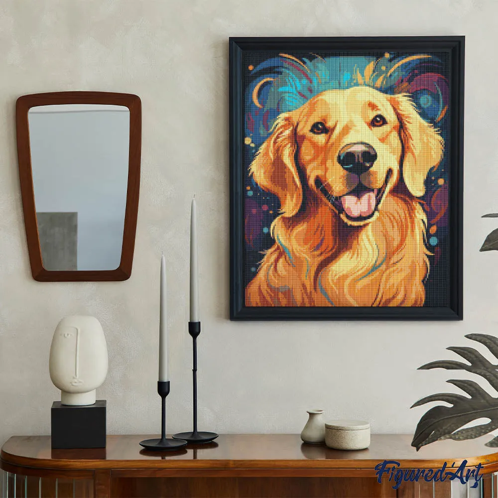 Figured'Art Zonnige Golden Retriever diamond painting 40x50 cm