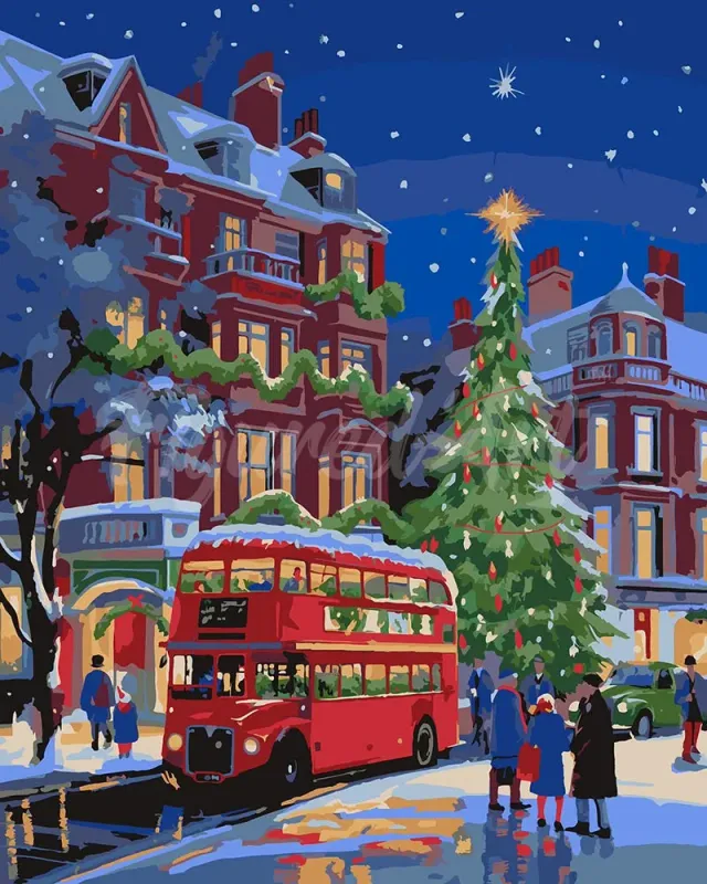 Figured'Art Kerststraat in Londen schilderen op nummer 40x50 cm linnen