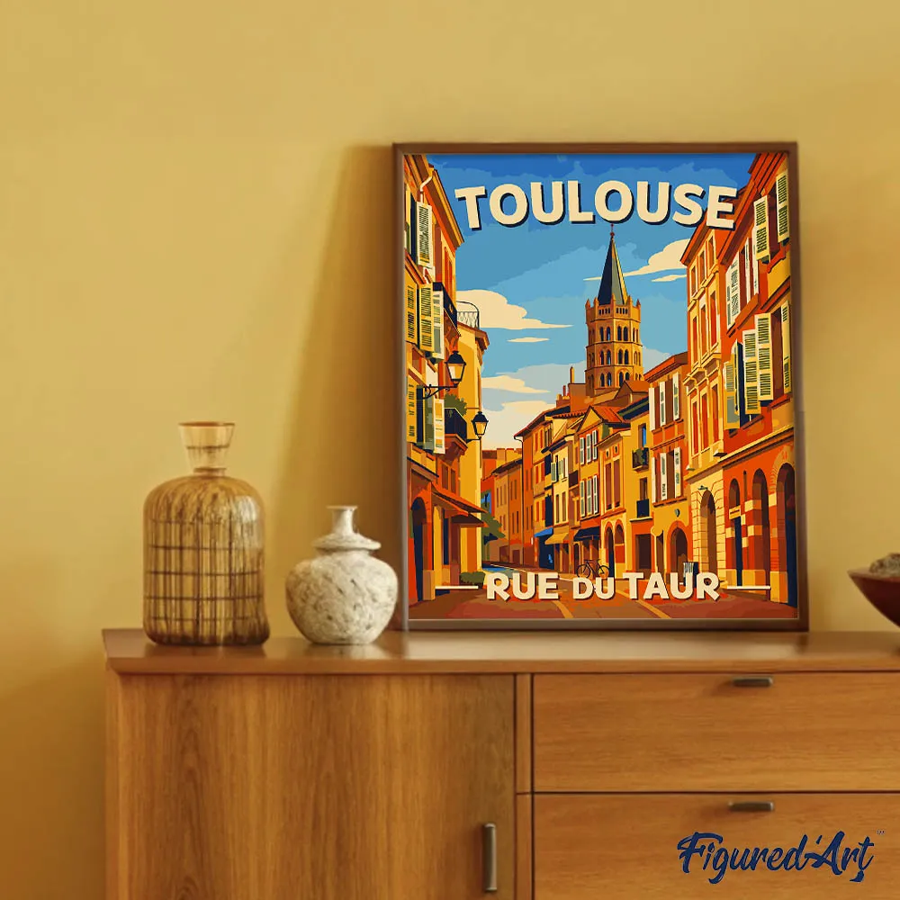 Figured'Art Schilderen op Nummer Reisposter Rue du Taur 40x50 acryl