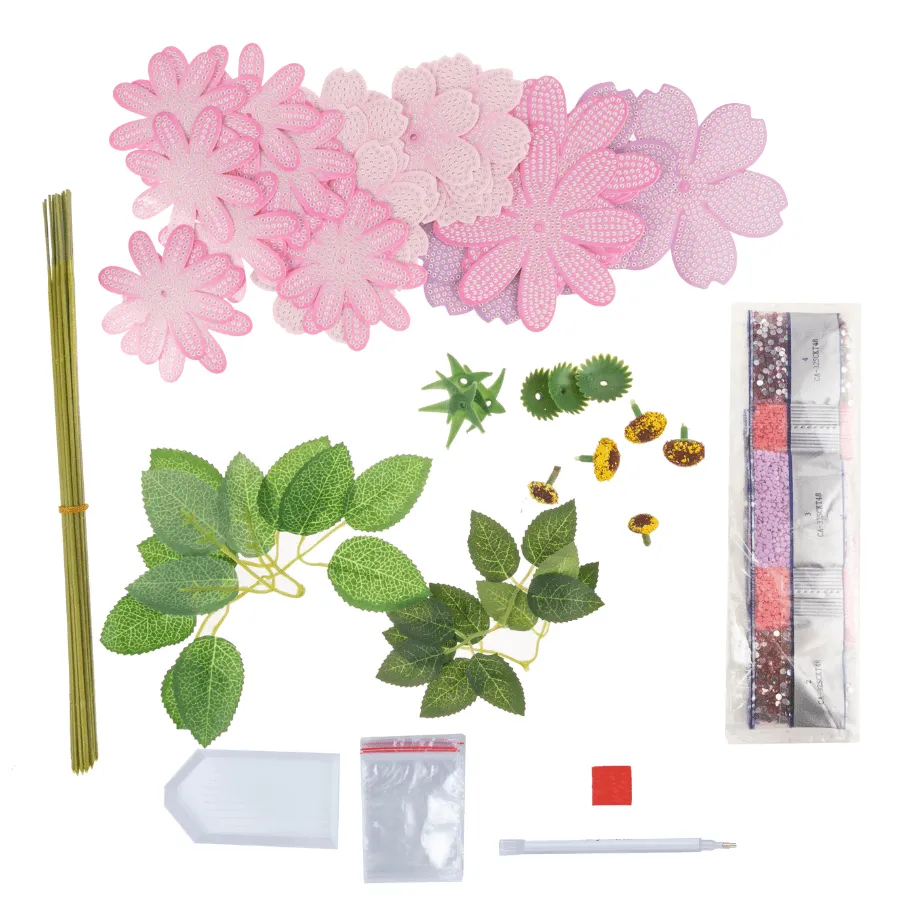 Craft Buddy Crystal Art 3D Flower roze lila boeket 32cm