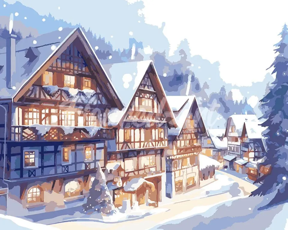 Figured'Art Besneeuwd Dorp schilderen op nummer 40x50 cm winter