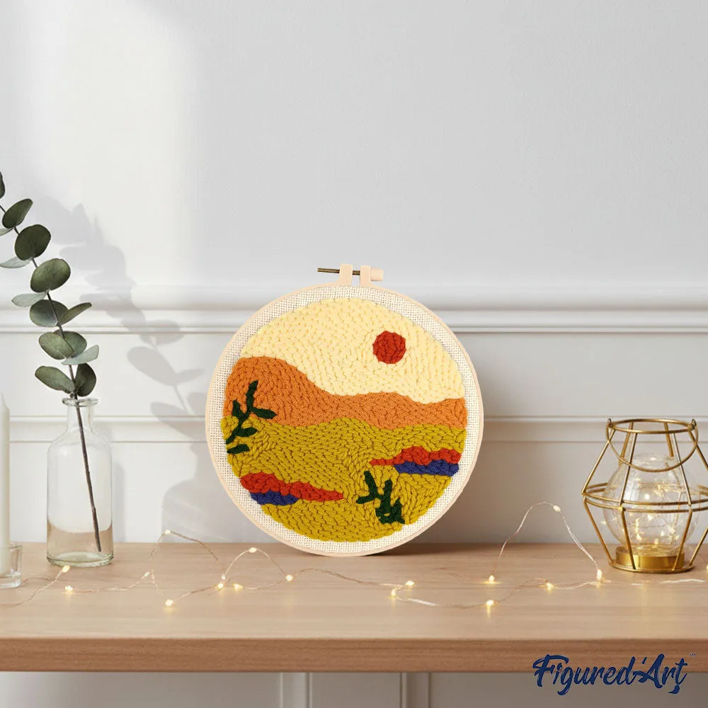 Figured'Art Gouden woestijn punch needle pakket 20cm rond wol