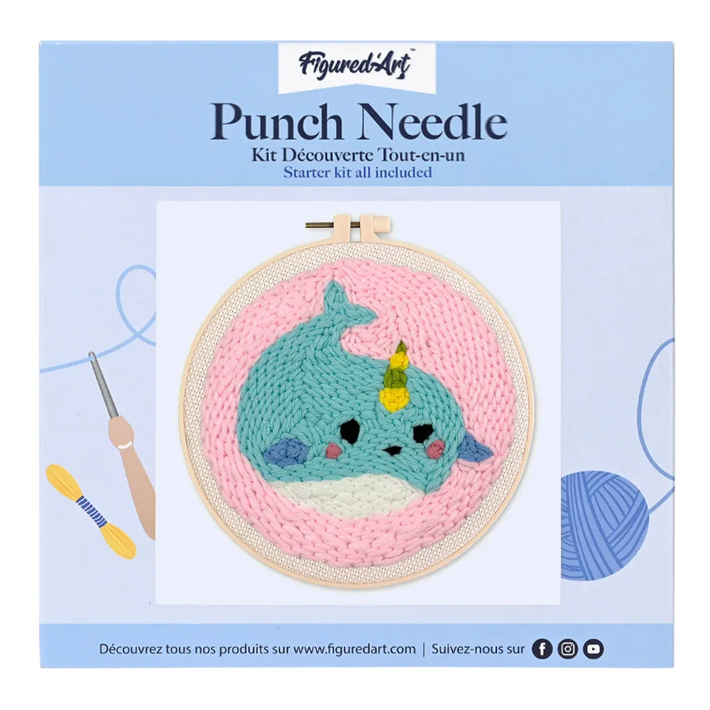 Figured'Art Schattige walvis punch needle pakket 20cm wol