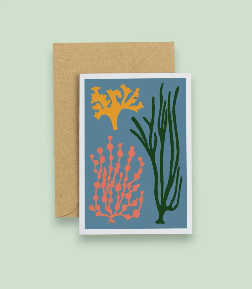Studio Wald Seaweed Card Blue wenskaart A6 seconds blanco