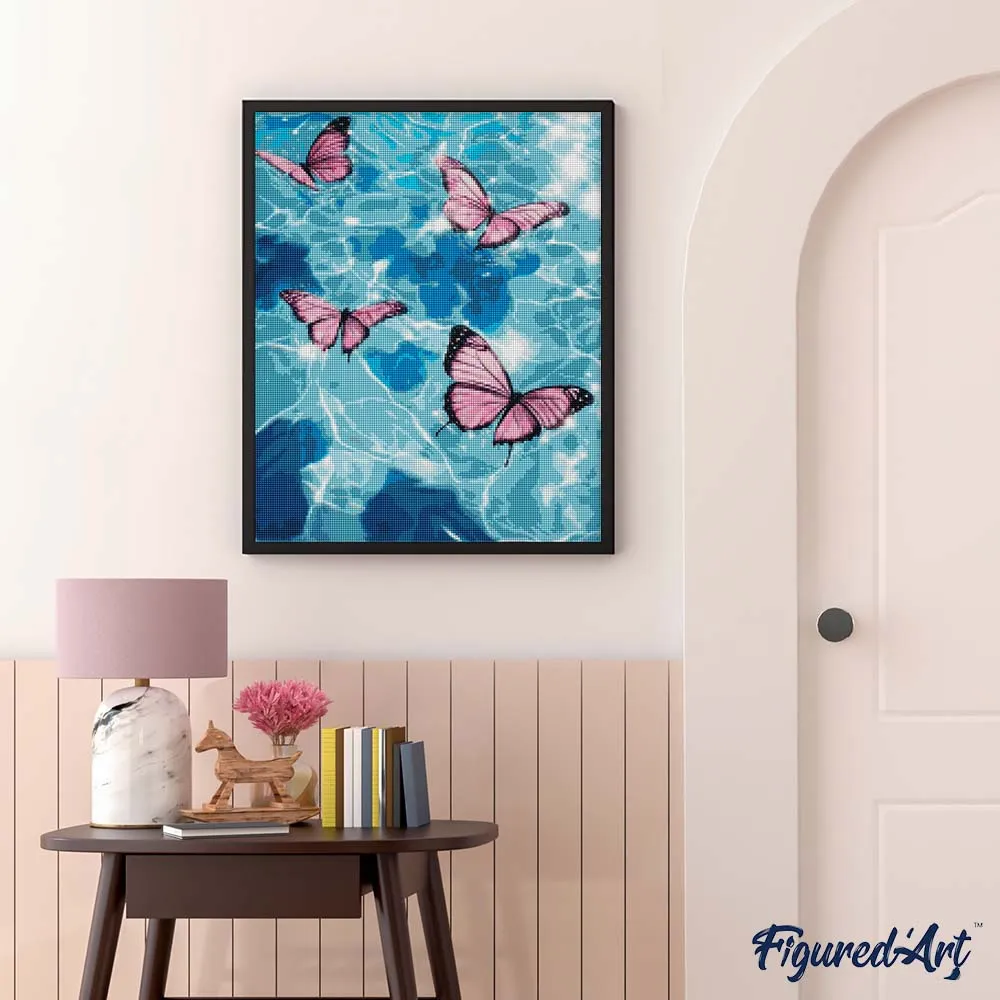 Figured'Art Roze vlinders op het water diamond painting 40x50 cm