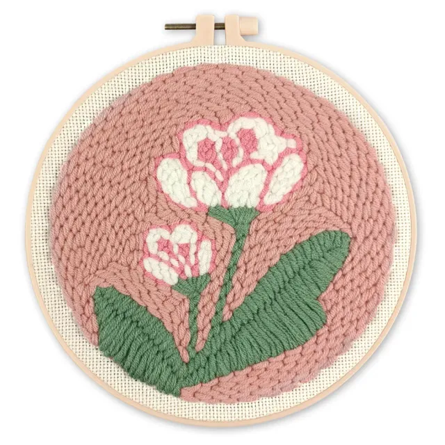 Figured'Art Witte bloemen 2 punch needle pakket 20x20 cm wol