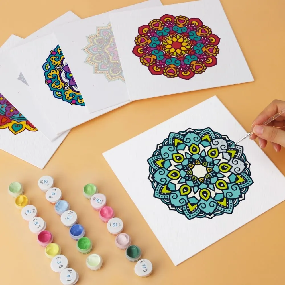 Figured'Art Mini Serie Kaleidoscoopmandala's schilderen op nummer 20x20 cm set van 6