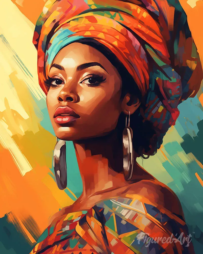 Figured'Art Vrouw met kleurrijke hoofddoek diamond painting 40x50cm