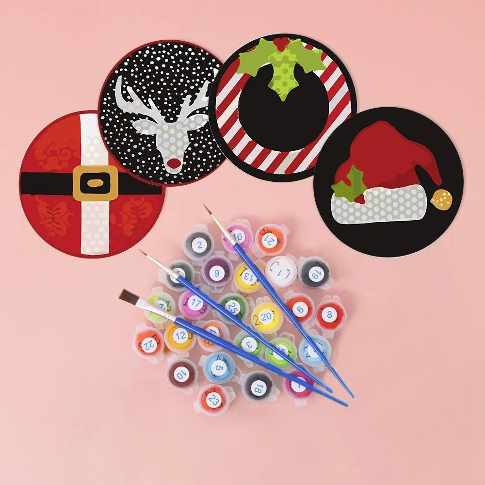 Figured'Art Kerst onderzetters schilderen op nummer 10cm 4 stuks