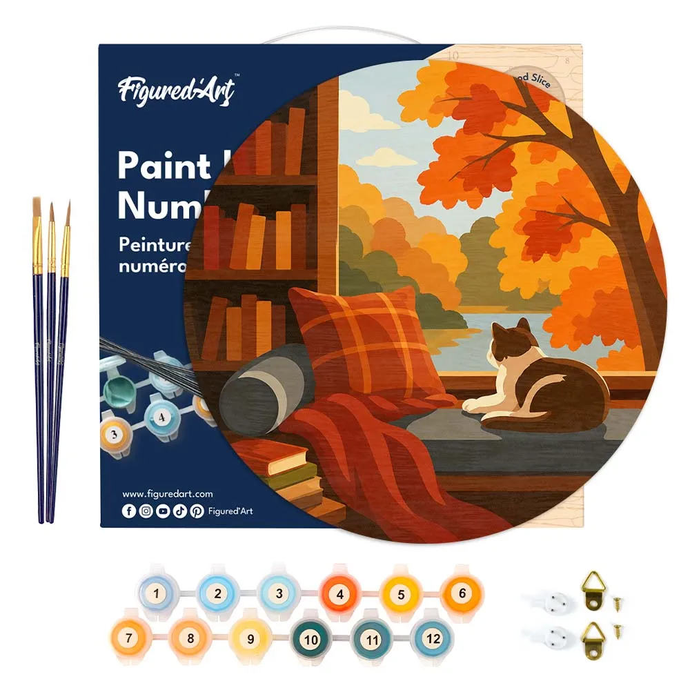 Figured'Art Herfstzicht Kat schilderen op nummer houten schijf 30 cm