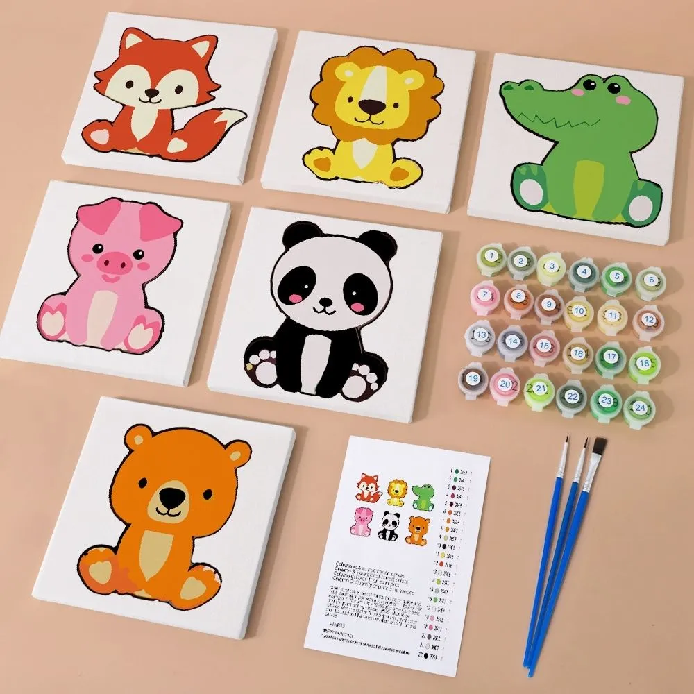 Figured'Art Schattige Dierfiguren mini schilderen op nummer 6 stuks
