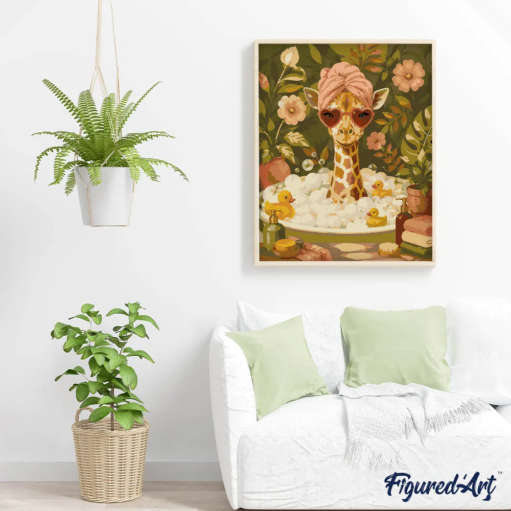 Figured'Art Giraffe-bubbelbad schilderen op nummer canvas