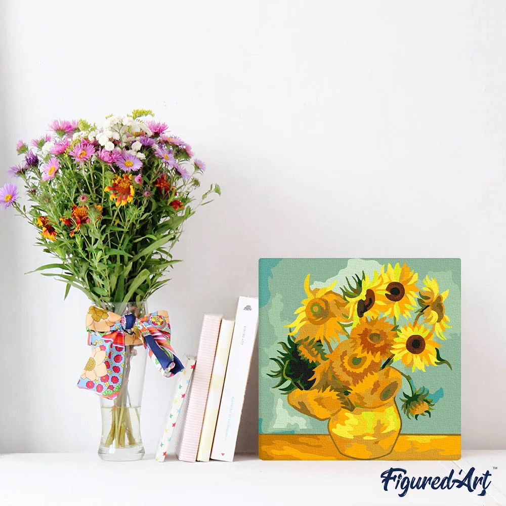 Figured'Art Mini Van Gogh Zonnebloemen schilderen op nummer 20x20cm met frame