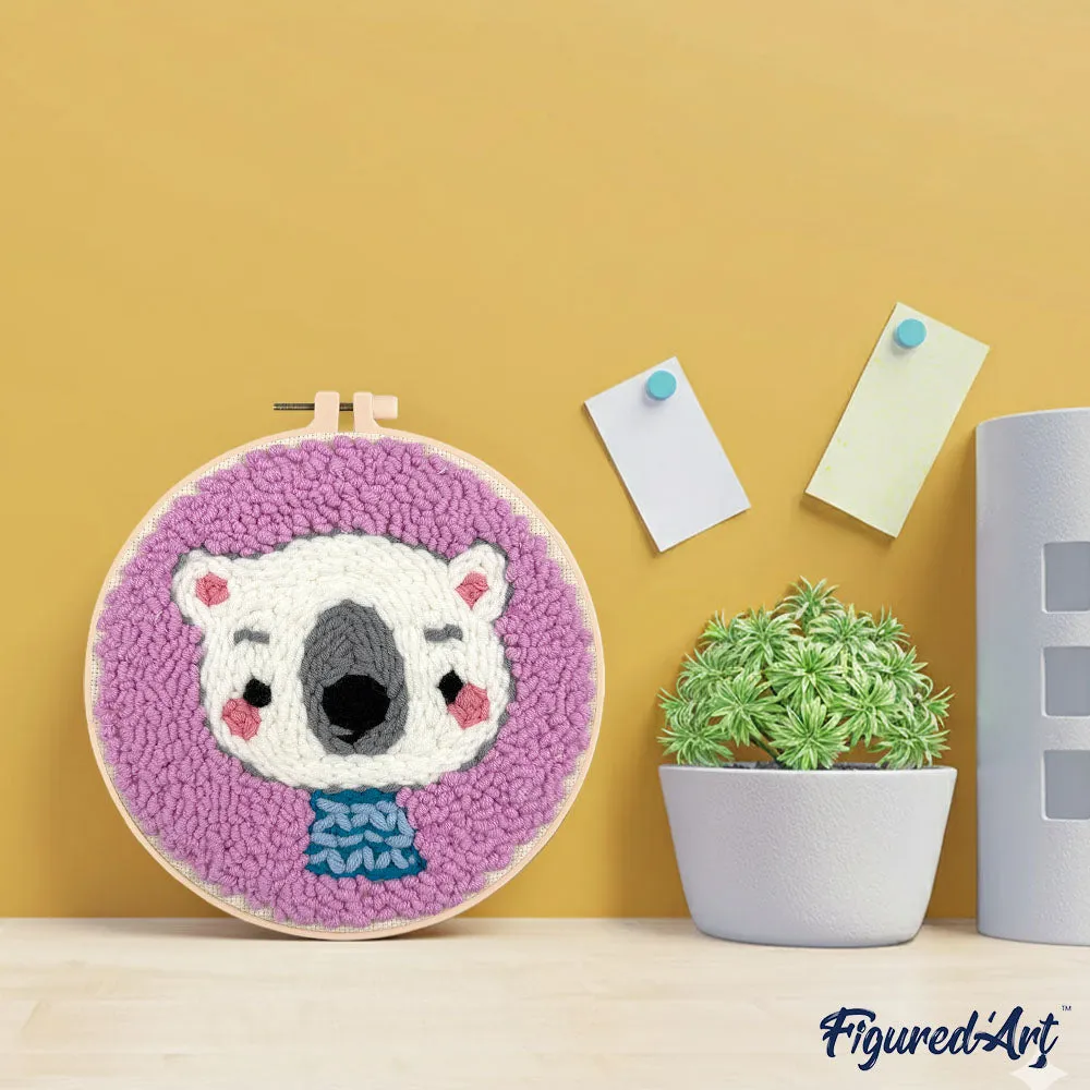 Figured'Art Schattige Koala punch needle pakket 20 cm wol