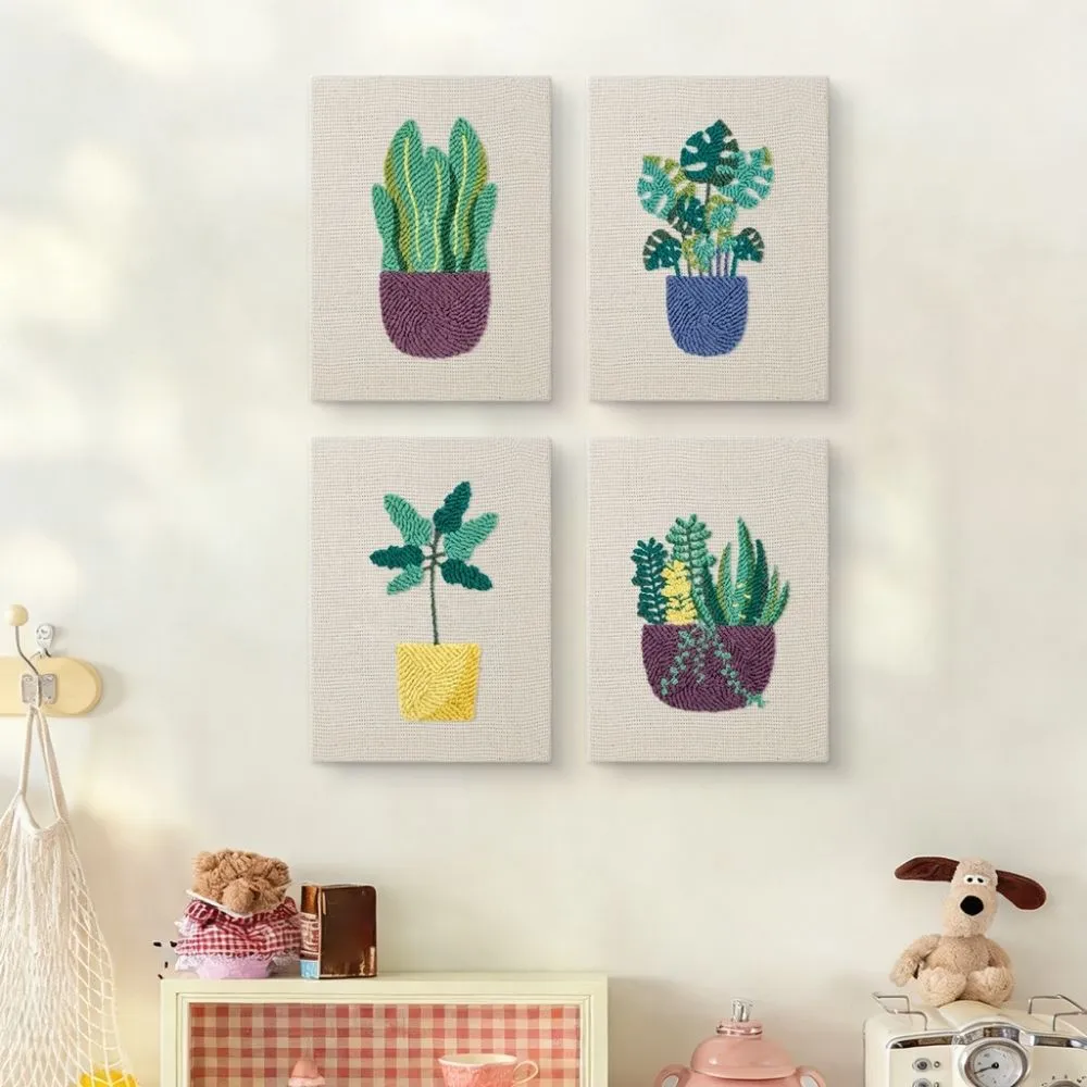 Figured'Art Zonnige Planten Sfeer punch needle set 4 stuks 15x20cm katoen