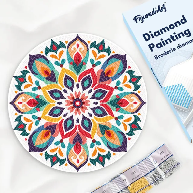 Figured'Art Bloemenmandala diamond painting houten schijf 30 cm