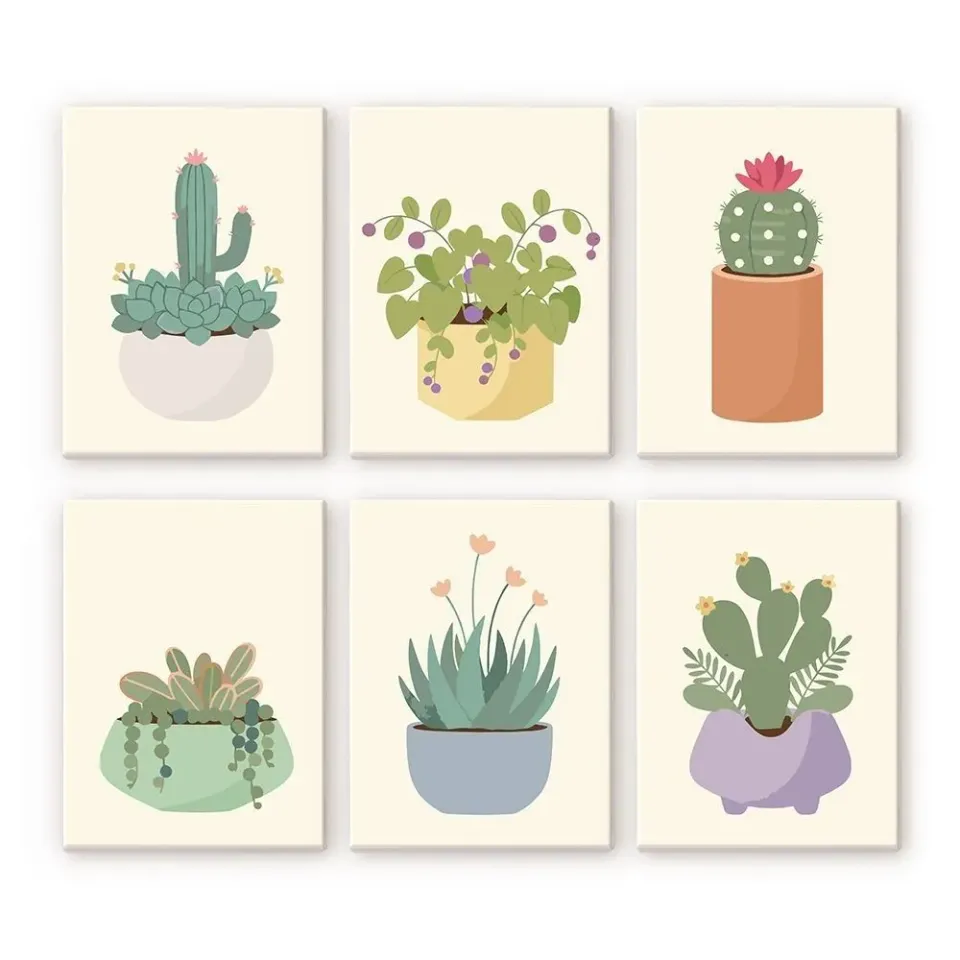 Figured'Art Cactuscollectie 1 schilderen op nummer 15x20cm 6 stuks