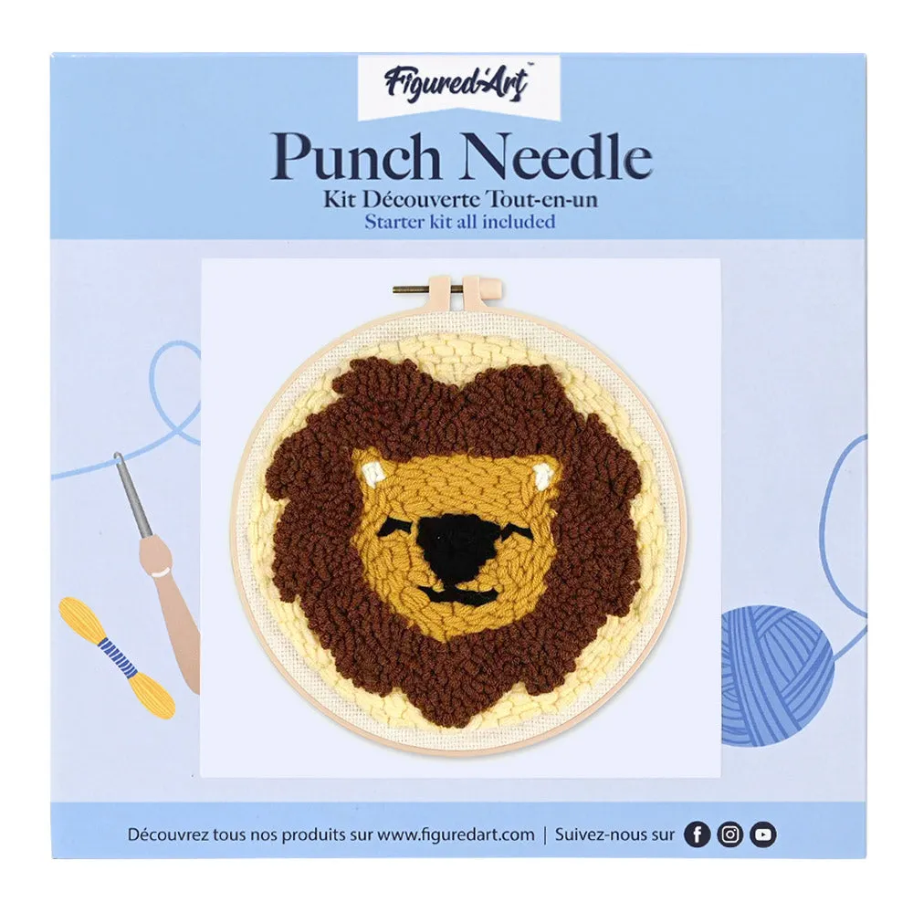 Figured'Art Schattige leeuw punch needle pakket 20x20 cm wol