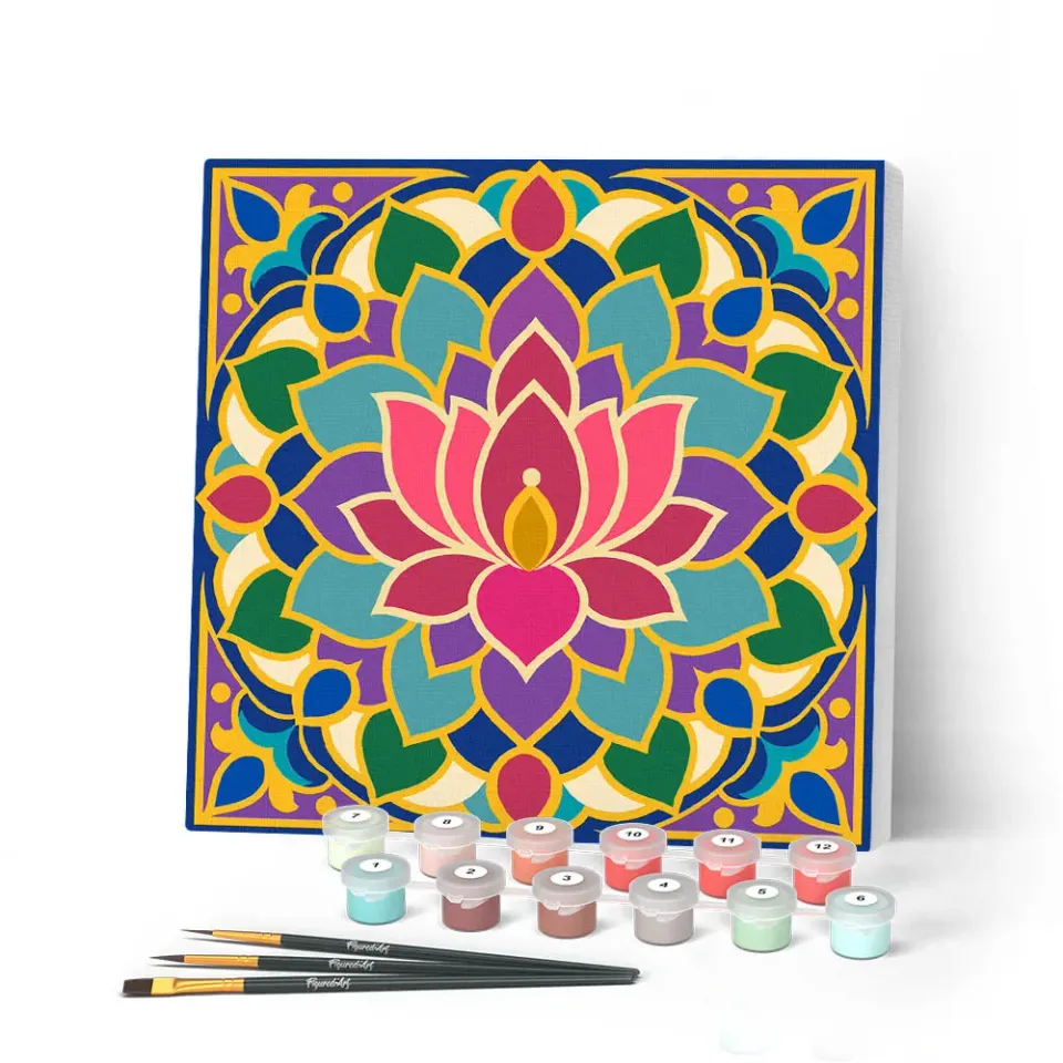 Figured'Art Lotusmandala mini schilderen op nummer canvas 20x20cm met frame